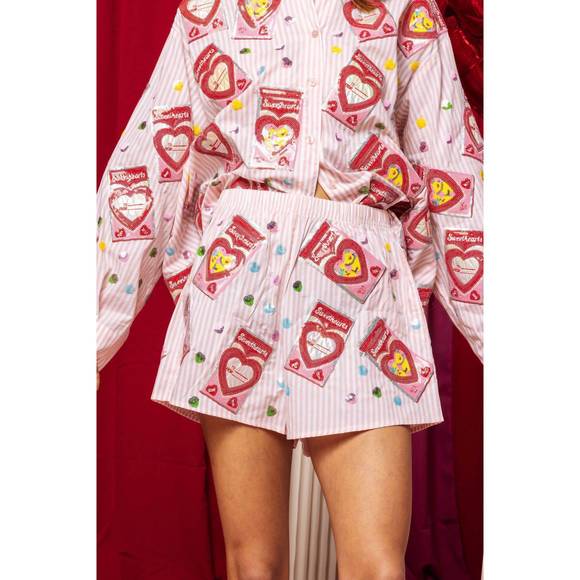 NEW QUEEN OF SPARKLES sweetheart box cotton shorts in pink